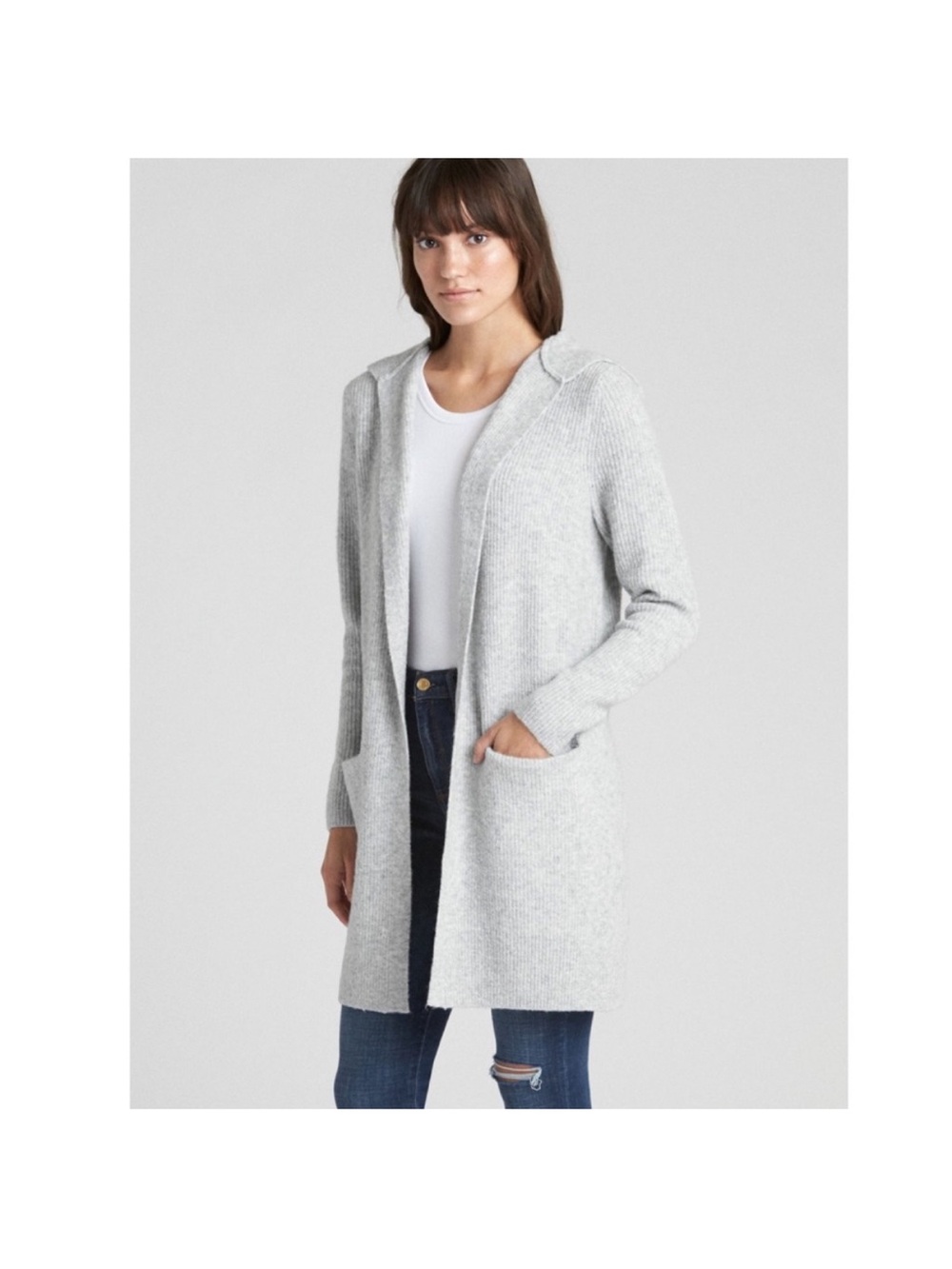 GAP Light Gray Hooded Open Cardigan